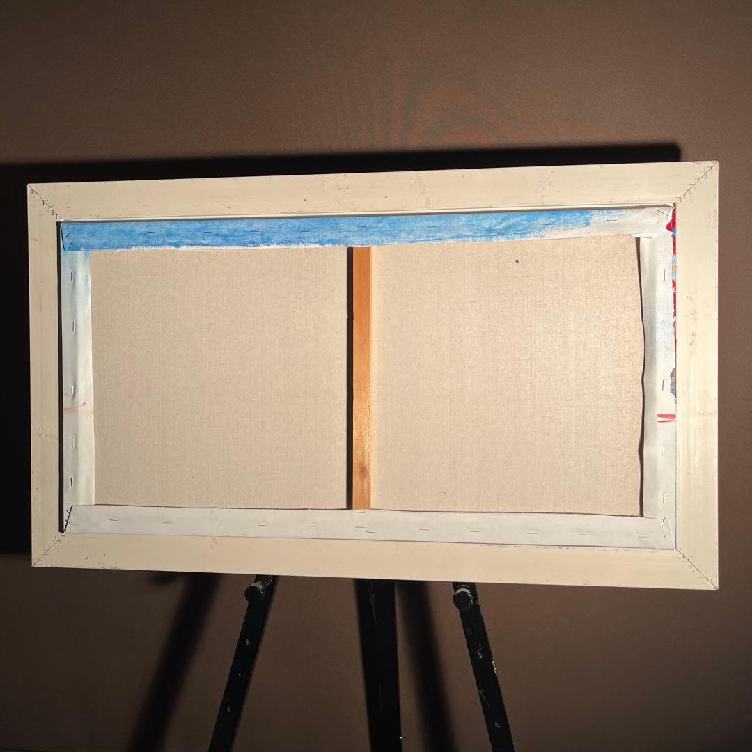 手書き油絵 色づく湖と山 額付き 肉筆絵画 インテリア 油彩画 手書き