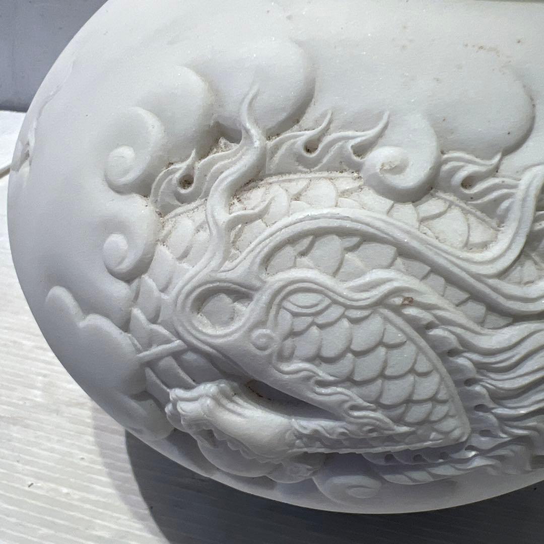 白 大理石 ドラゴン 彫刻 オブジェ 花器 壺 インテリア 希少