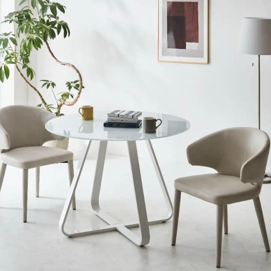 Kumackey　丸ダイニングテーブル　カフェテーブル　グレー　棚付き