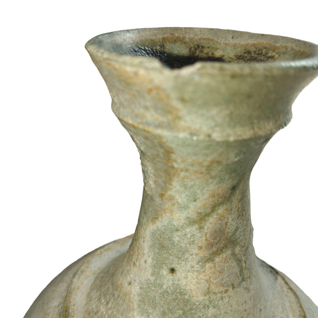 李朝 灰釉突帯付壺 花瓶 置物