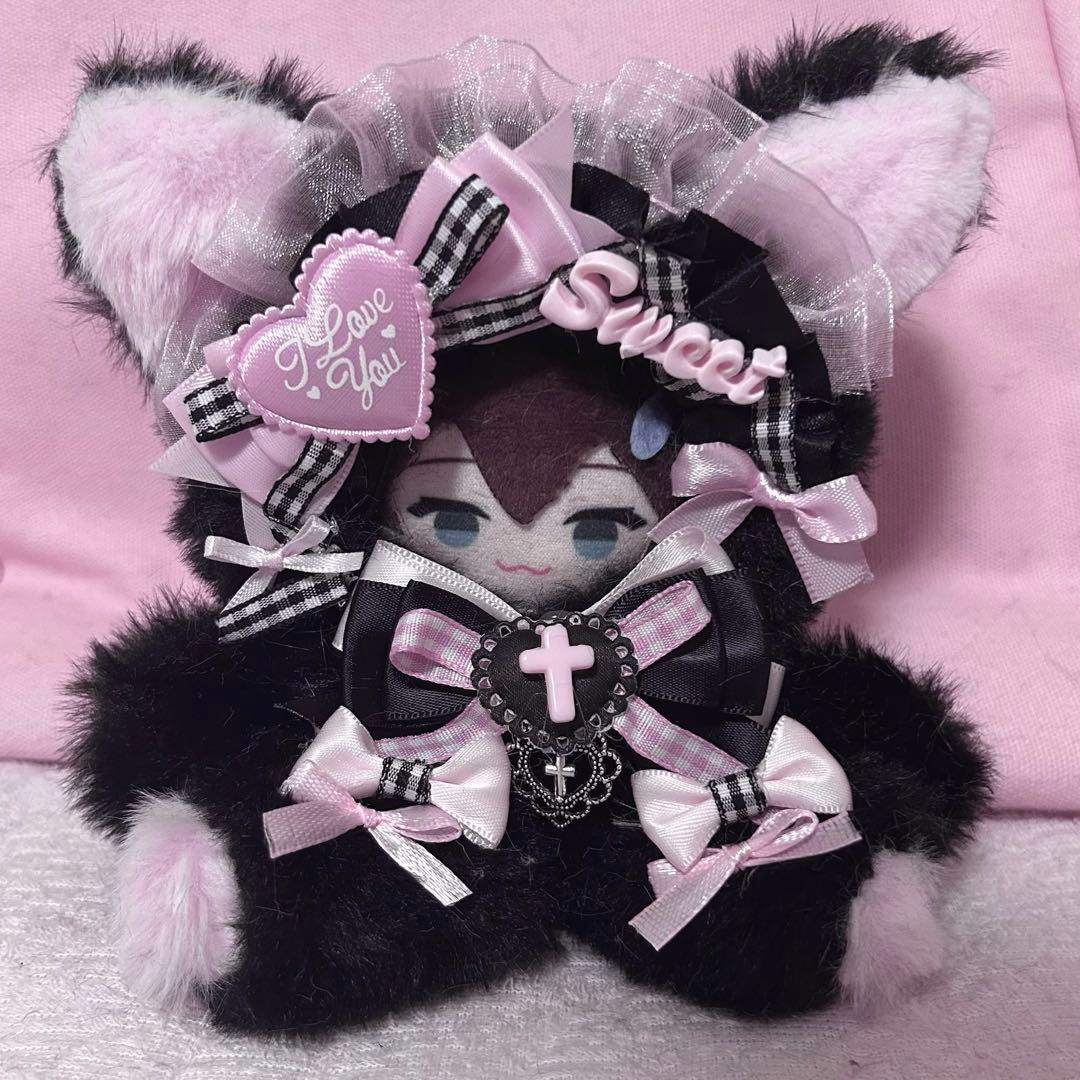 おすわりぬい服 10cm〜12cm 黒×ピンク 猫耳 量産型 地雷 - メルカリ