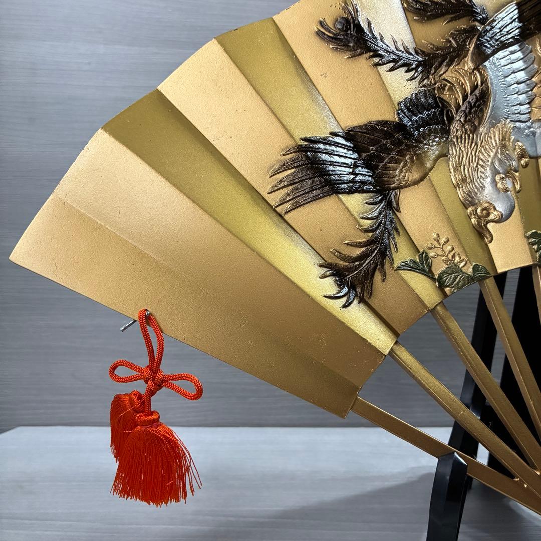 扇面 鳳凰 金属工芸 ヴィンテージ 工芸品 骨董品 飾扇