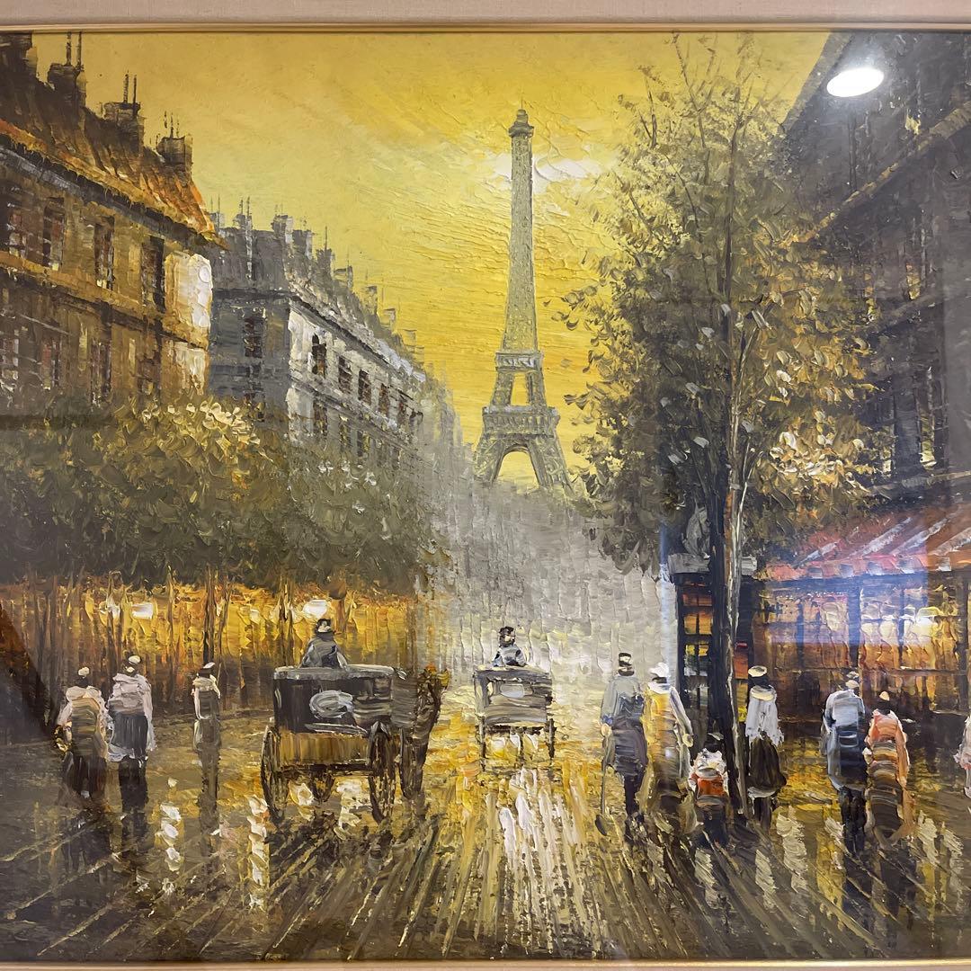 パリの街並み 油彩画 エッフェル塔 2セット