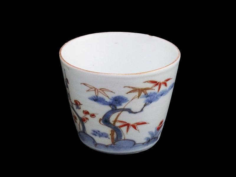 古伊万里　染錦　松竹梅の図　蕎麦猪口　 575AS-CUl