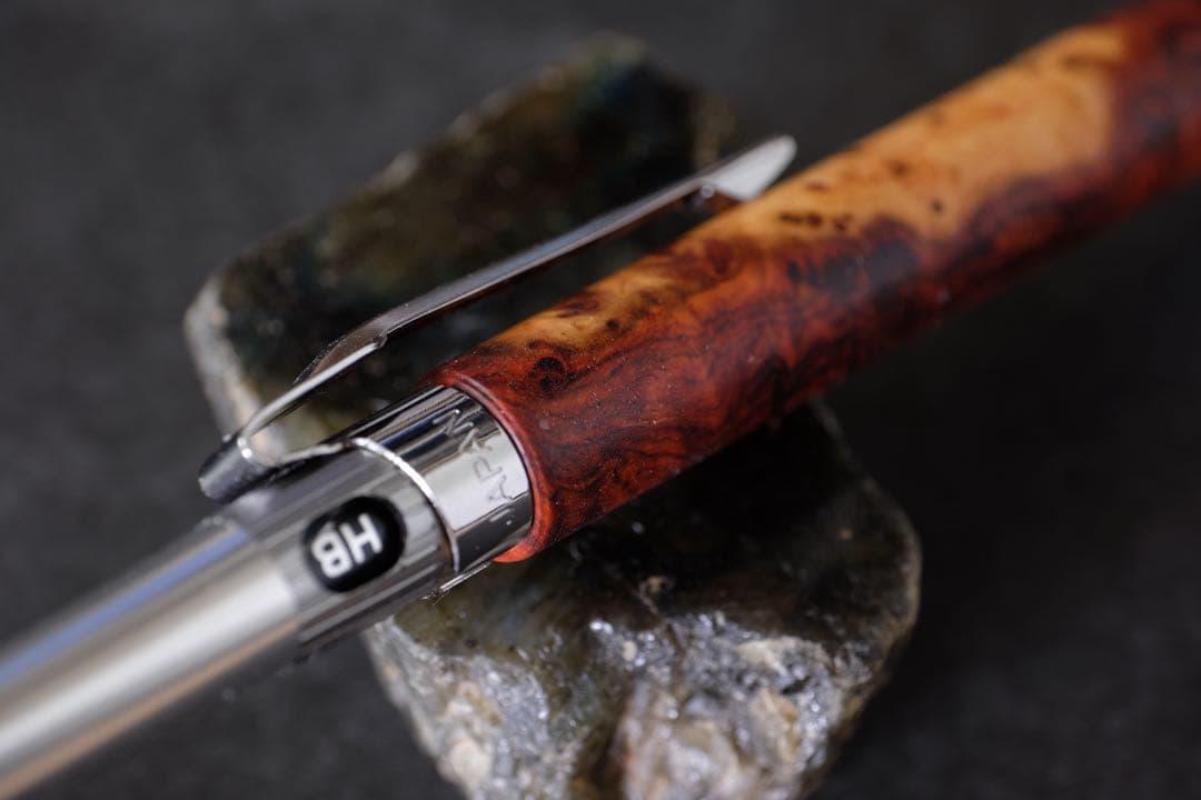 PG5木軸カスタム0213　高村杢工房 製図用シャープペンシル　極上花梨瘤紅白