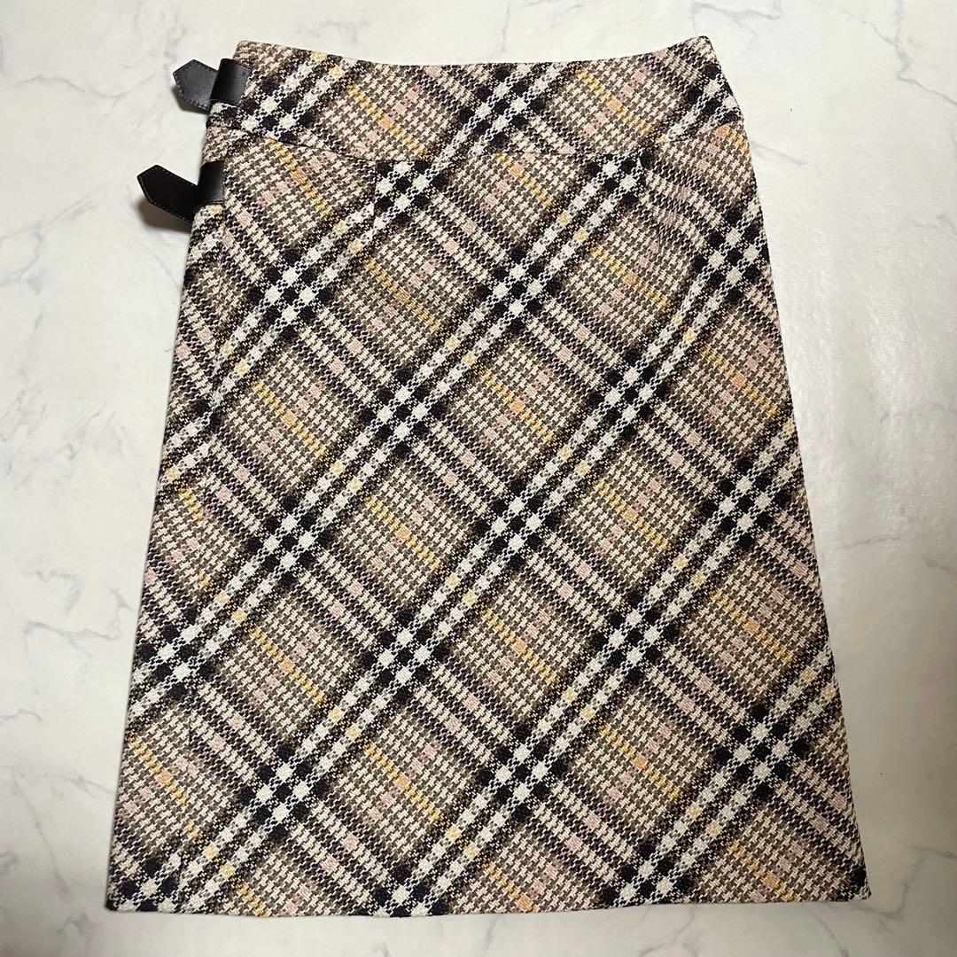 美品♪バーバリーロンドン ツイード ラップスカート 巻きスカート ベルト 36