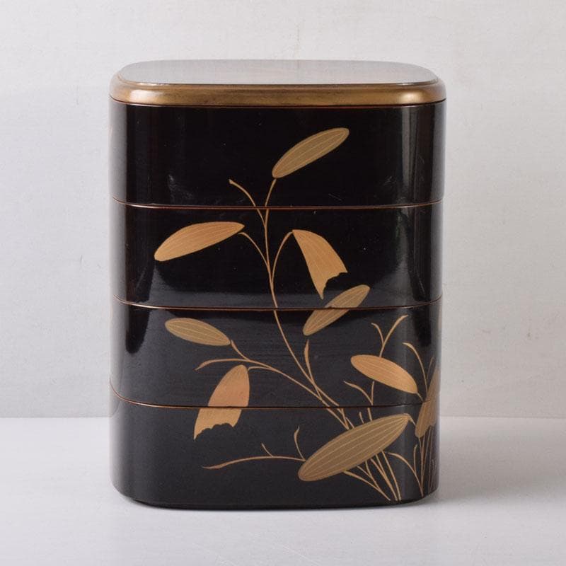 輪島塗　漆塗　草蒔絵　四段重箱　時代箱付　C　7535