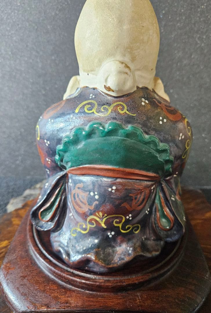 時代古作品❗】京焼 褐色釉鉄釉色絵付 宝珠紋図柄 纏い 寿老人