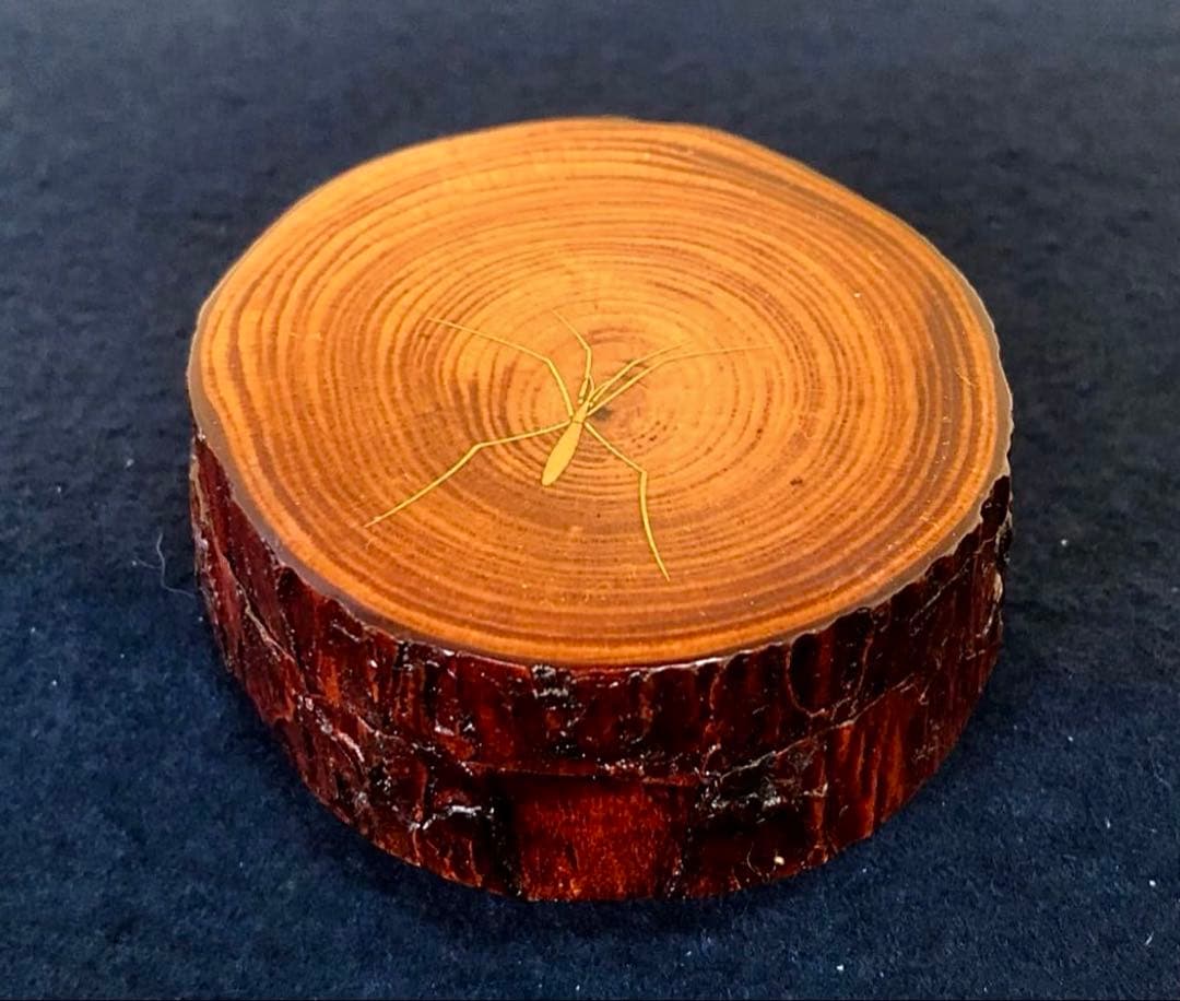 美品】「母」アメンボ 水面 蒔絵 松材 香合 道場 宗廣 共箱(122A⑤)の