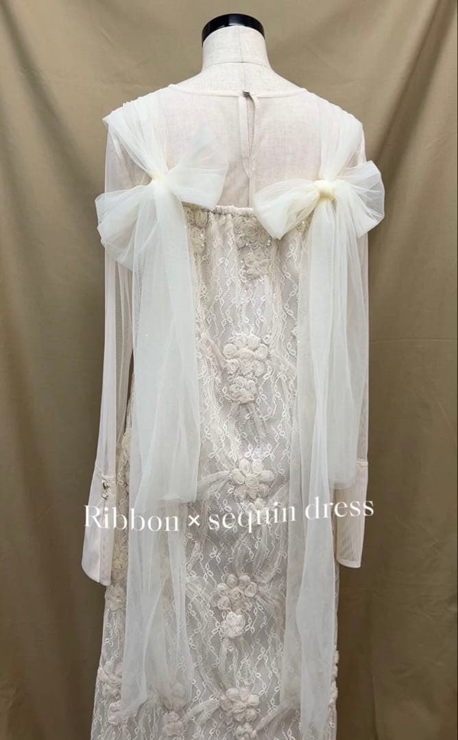 ドリードール リボン×スパンコールドレス エクリュ ウェディング