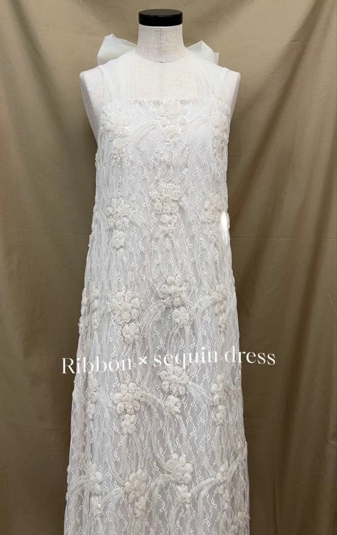 ドリードール リボン×スパンコールドレス エクリュ ウェディング