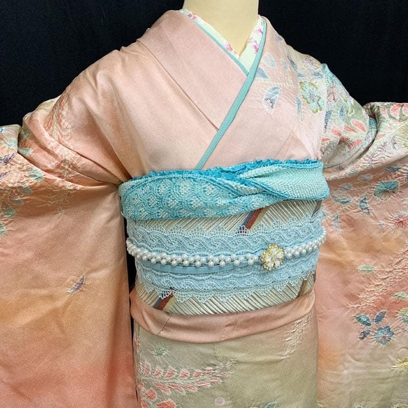 412z5☆振袖 銀通し 辻が花文様 バチ衿 落款 作家物☆美品 成人