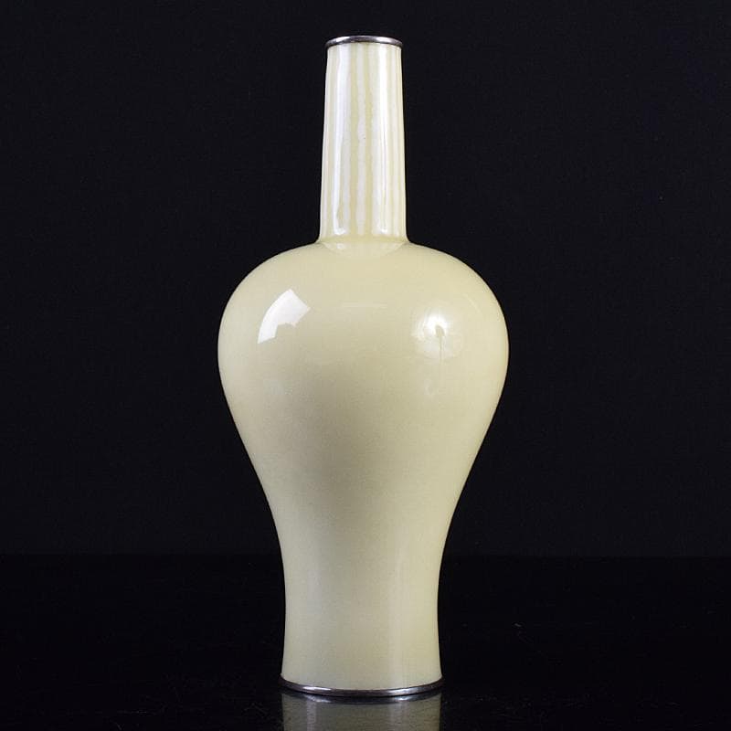 七宝焼　安藤七宝店　純銀刻印　瓶子型　黄玉釉　花瓶　共箱　M　R8511