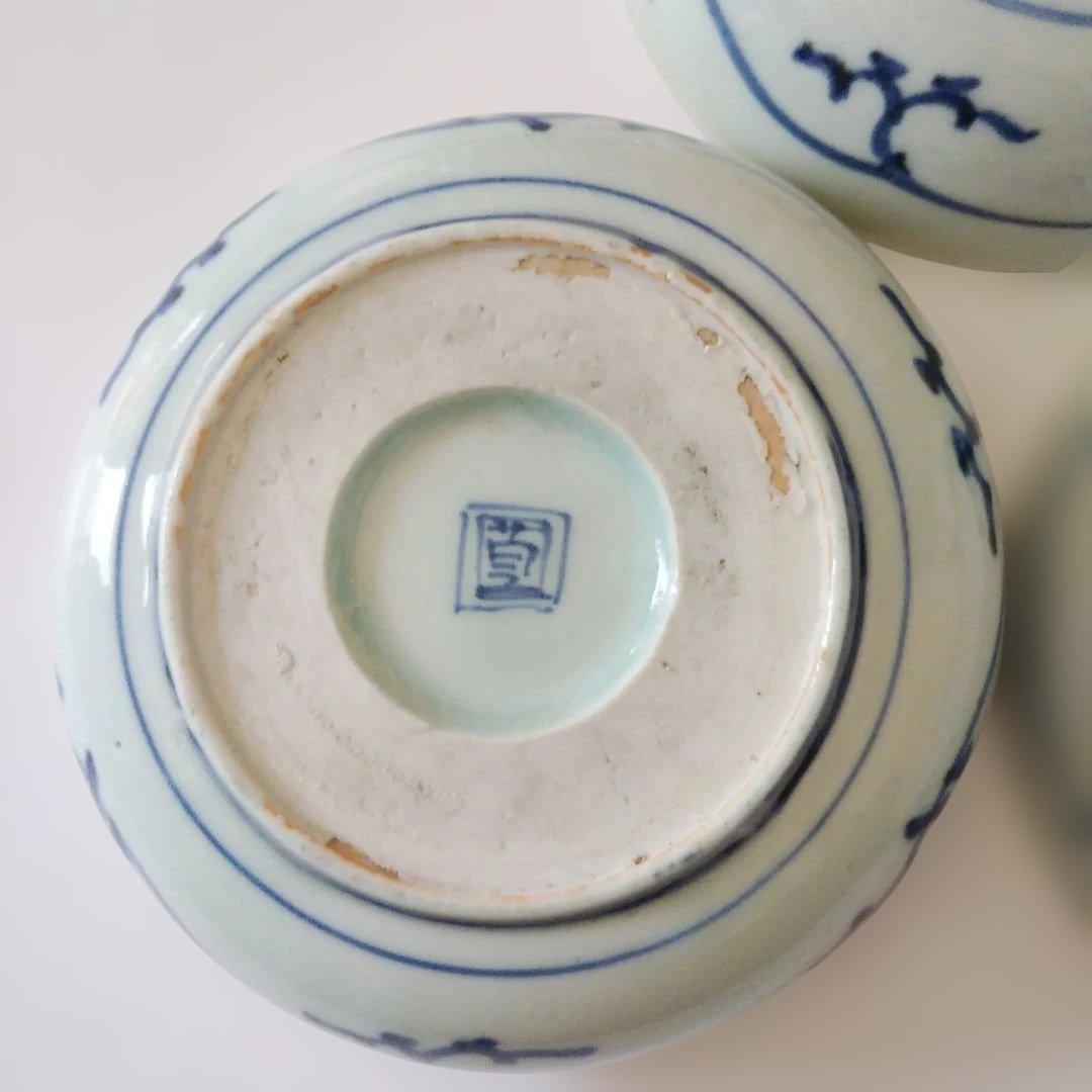 古伊万里 染付 蛸唐草文皿 三客 なます皿 くらわんか 筒江窯 アンティーク