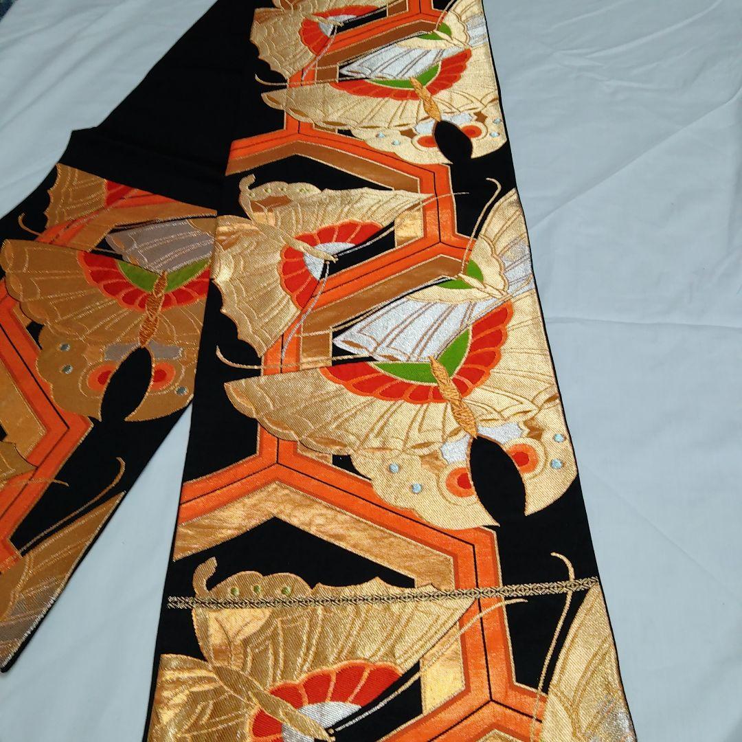 蝶の刺繍 袋帯 黒地 - メルカリ