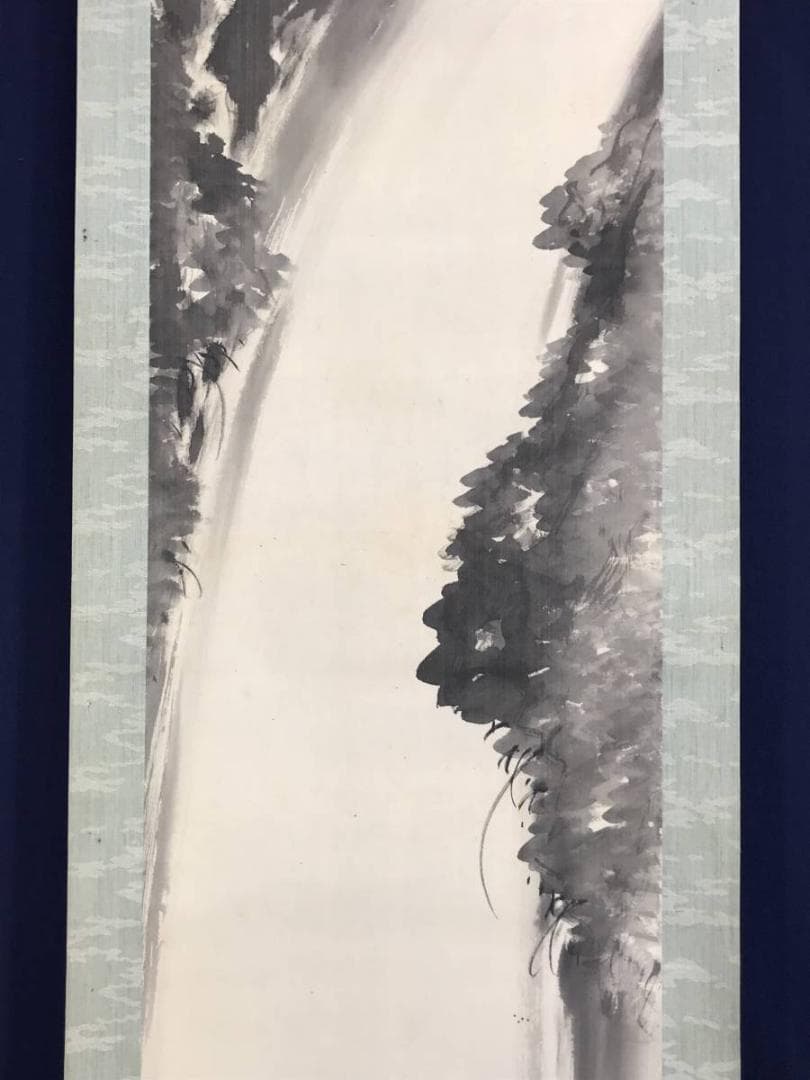 真作/真野暁亭/滝図/山水図/瀑布図/瀧図/掛軸/名家伝来/AE-164