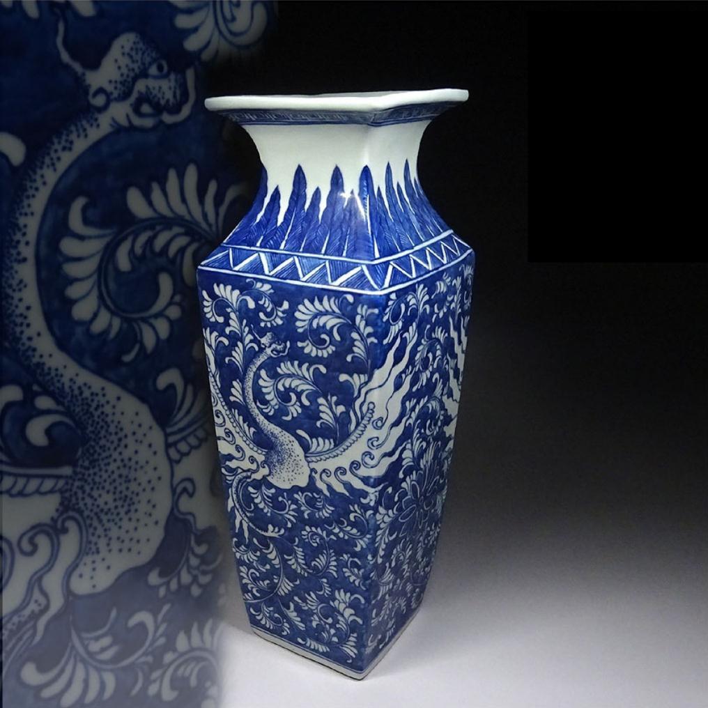 中国古玩 青花 染付鳳凰紋 花瓶 高約34cm 大清光緒年製