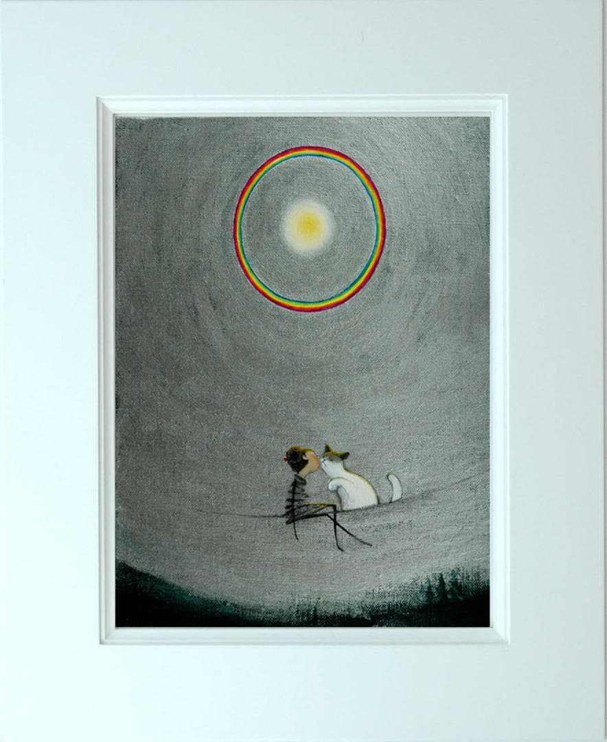 油絵 菅家令子 絵 絵画 インテリア F3-031019 祈り 可愛い子猫女の子