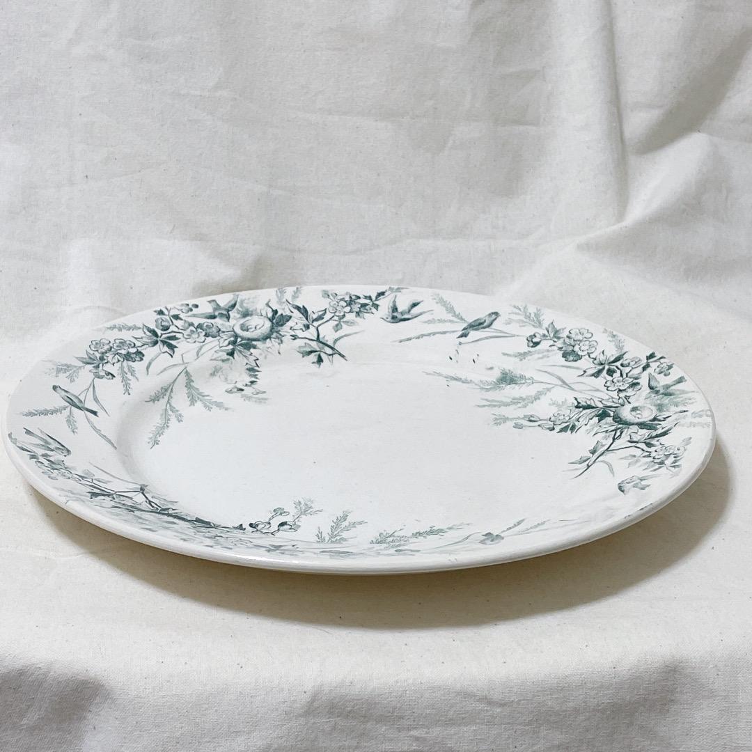 クレイユモントロー アンティーク プレートlinotte 良い グリーン 平皿