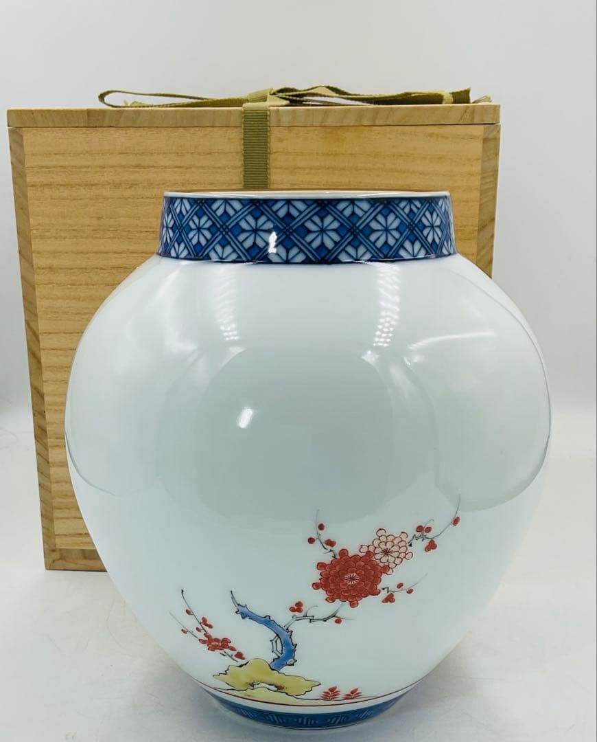 83】◉人間国宝・酒井田柿右衛門先生 赤絵花瓶 桐箱◉