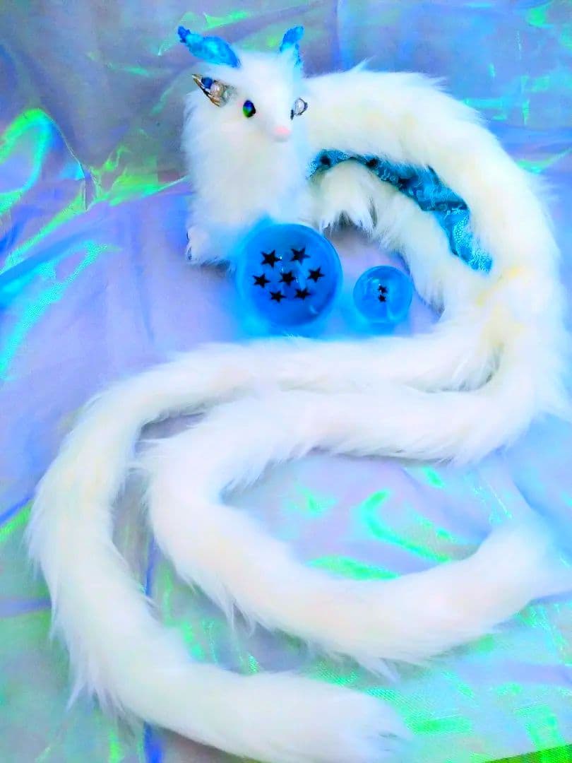 幻獣双尾天龍アートドール ハンドメイドぬいぐるみ琉球蓄光ガラス