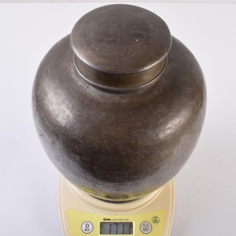 くろむ　古錫　鮎銅銘　大茶壷　茶心壷　重さ約1711ｇ　M　R8997H