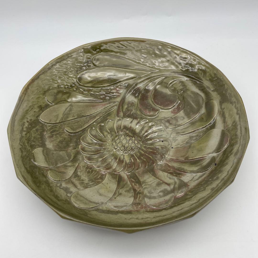 珍品！　因久山焼　八代芦澤保親　花彫紋皿　飾り皿　大皿