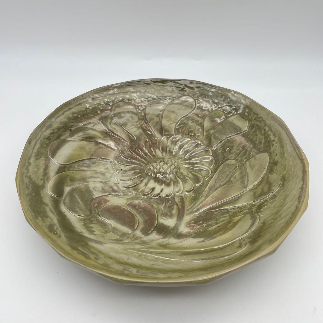 珍品！　因久山焼　八代芦澤保親　花彫紋皿　飾り皿　大皿