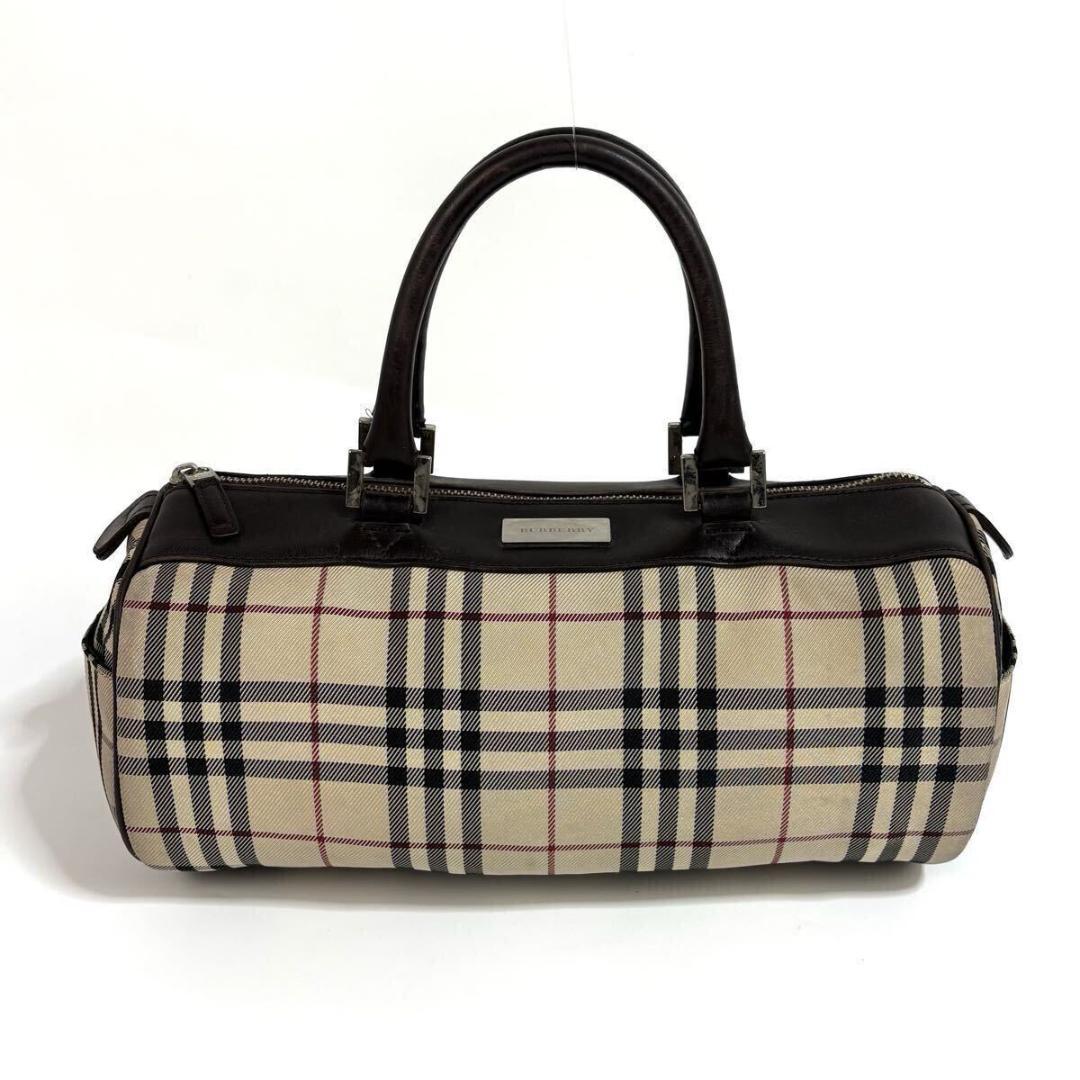 【美品】BURBERRY レザー ミニボストンバッグ ノバチェック シルバー金具