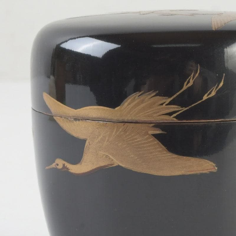 茶道具 黒漆 鳥蒔絵 棗 銘「千歳」 裏千家十一代玄々斎極め箱 V 9787