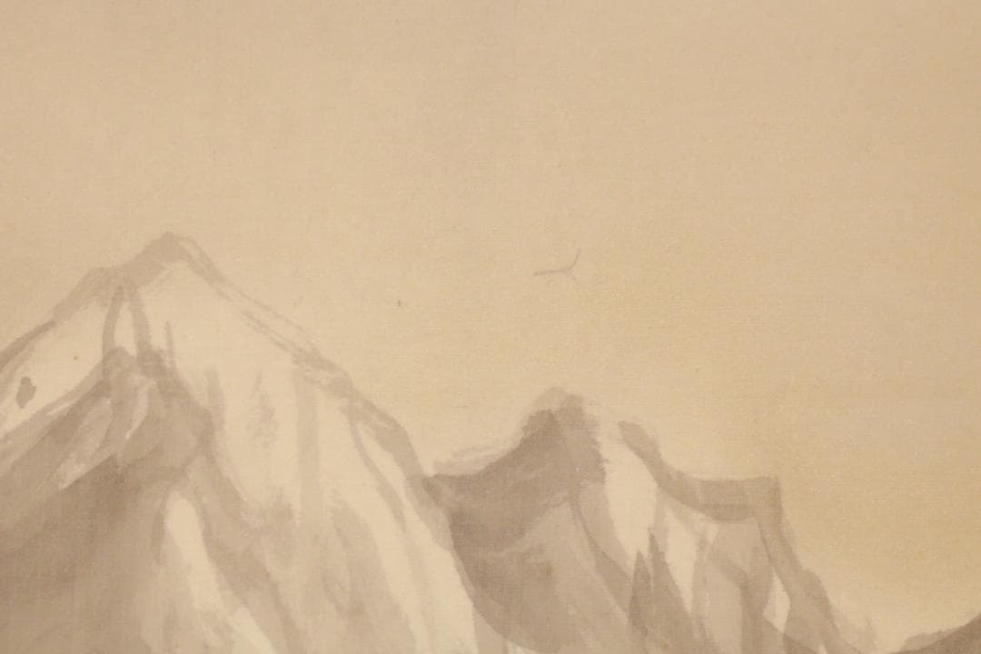 【真作】 鈴木彰 作　『 大正池 』 日本画 掛軸 絹本 大幅 共箱 BE983