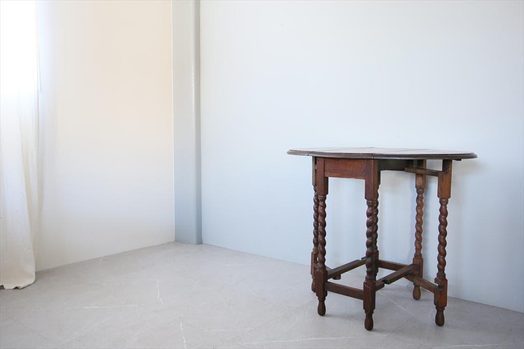 英国アンティーク木製ゲートレッグテーブル/ダイニング机バタフライ(91-120)