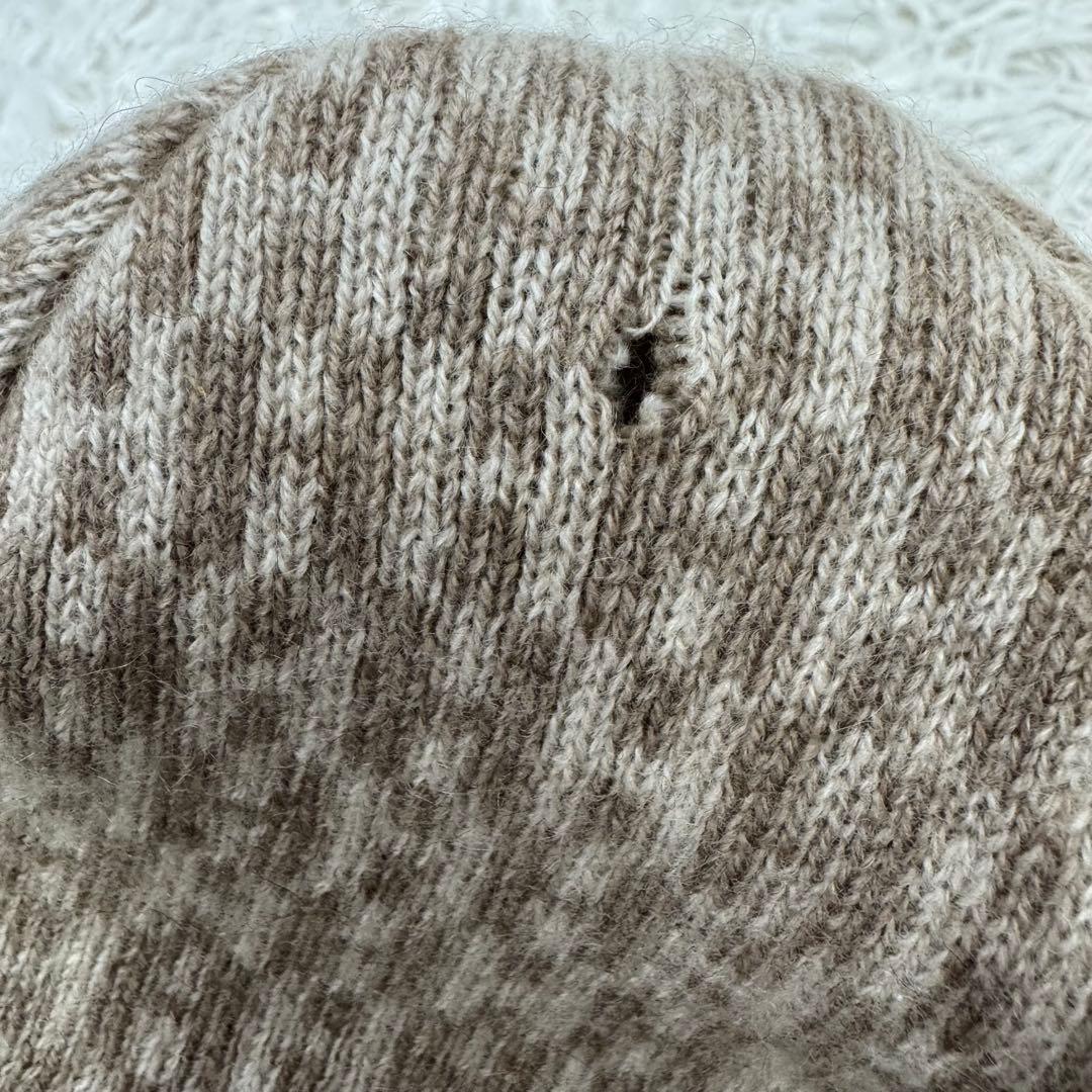 訳あり】HERMES ニット帽 Hロゴ 総柄 ベージュ カシミア 穴 訳あり