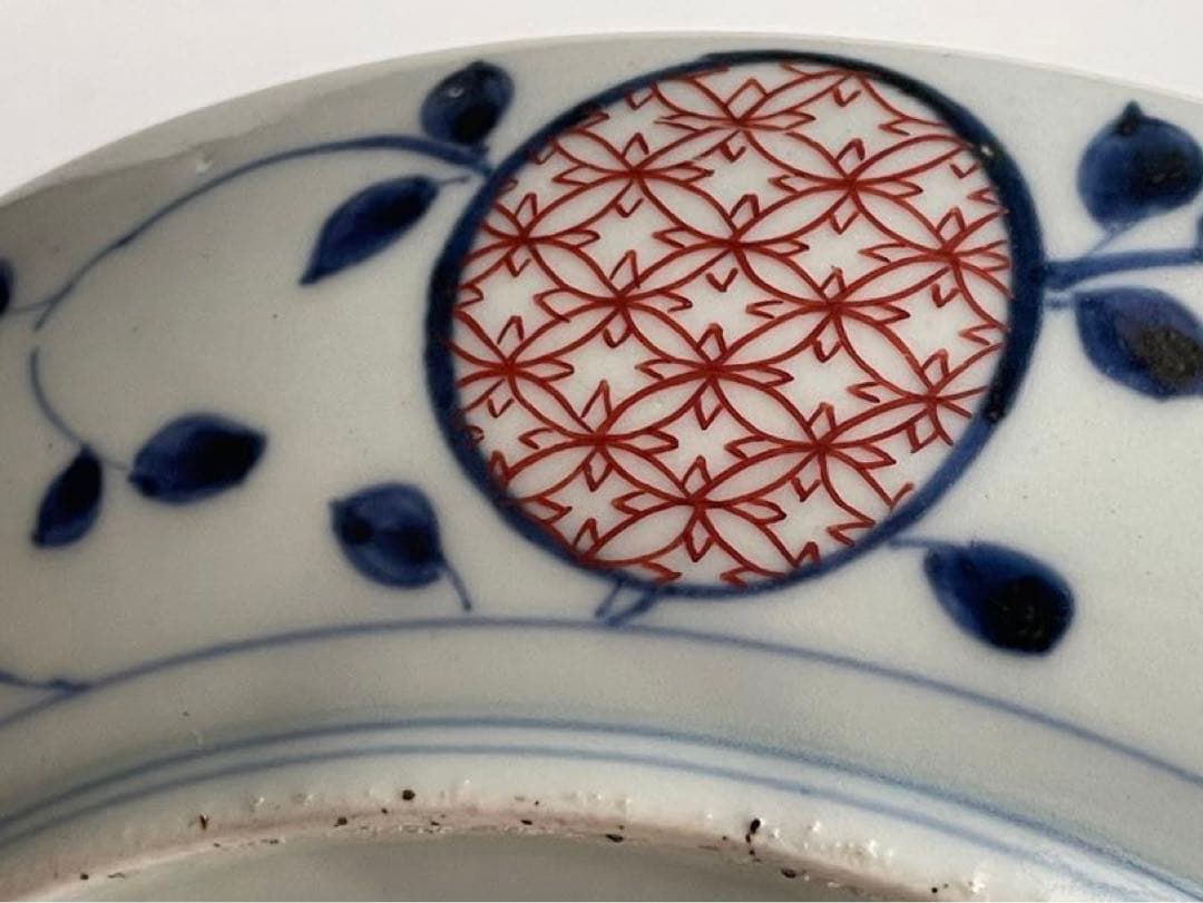 骨董 アンティーク 古伊万里 色絵 金襴手 龍宝珠鳳凰唐草文 八寸皿 丸