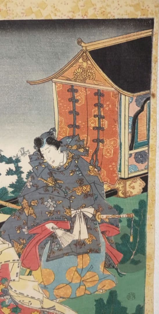 浮世絵版画、紫式部源氏かるた29番行幸、二代歌川国貞画、安政4年