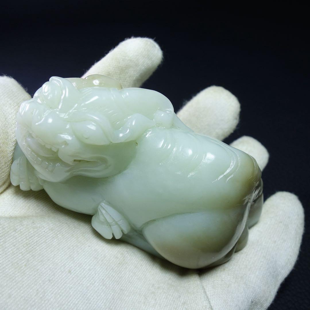 漢時代 和田玉 瑞獣 高古玉 紋彫り件 時代物 中国古美術