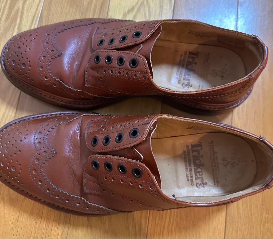 【中古|紐なし】Tricker's ブラウン ウィングチップ レザーシューズ
