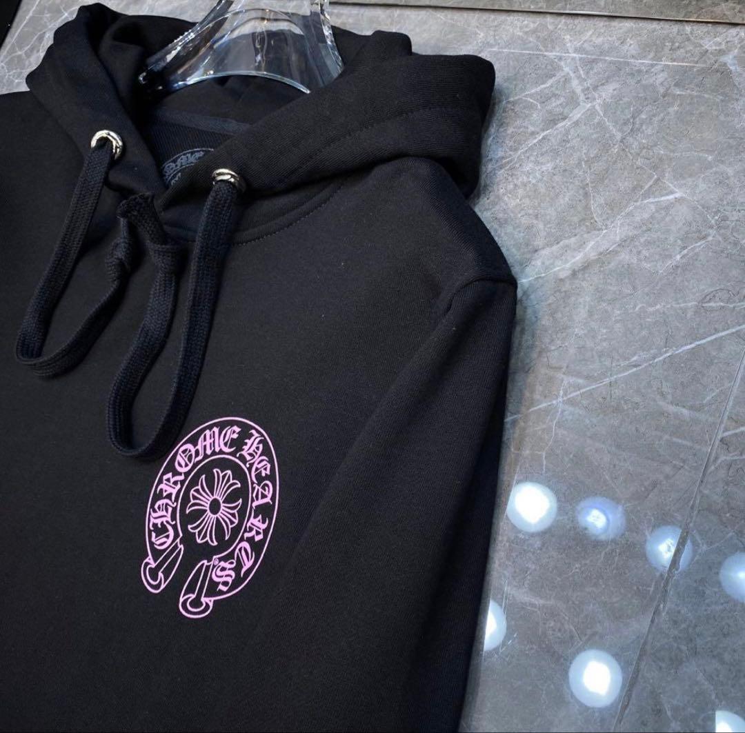 Chrome Hearts ブラックパーカー ピンクロゴ