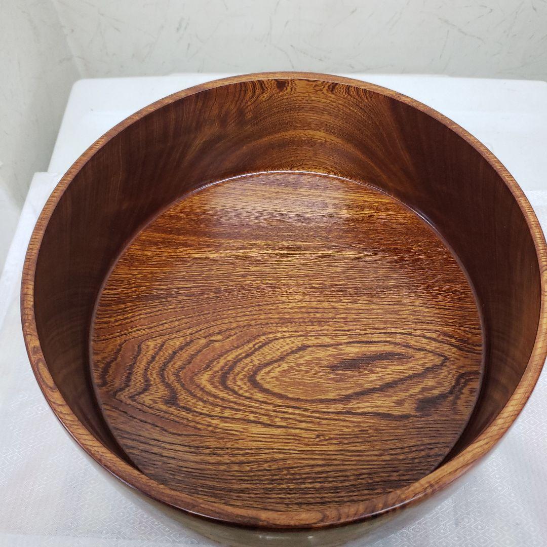 蔵出し特価欅製 無垢茶びつ茶箱 円形 蓋(お盆)付き直径33cm 高さ