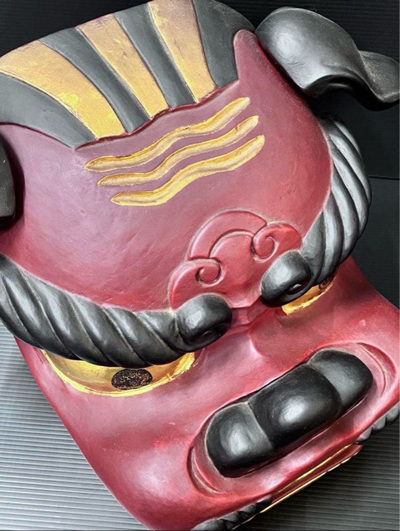 獅子頭 獅子舞 木製獅子頭 特大サイズ 30センチ越え 獅子頭置物 魔