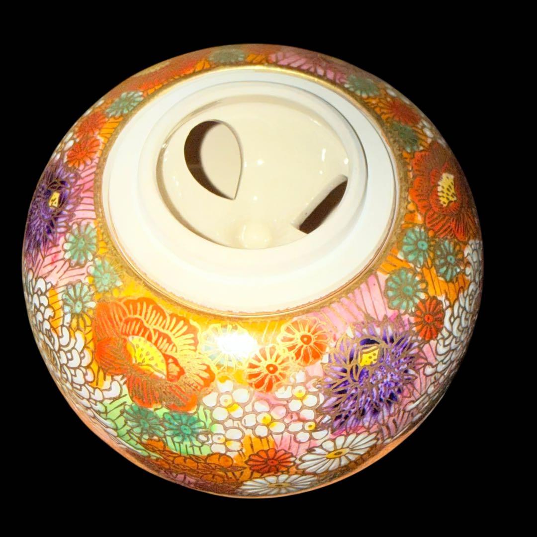 未使用】九谷焼 幸仙窯 花柄香炉 木箱付き金彩花詰 陶器 陶芸 工芸品