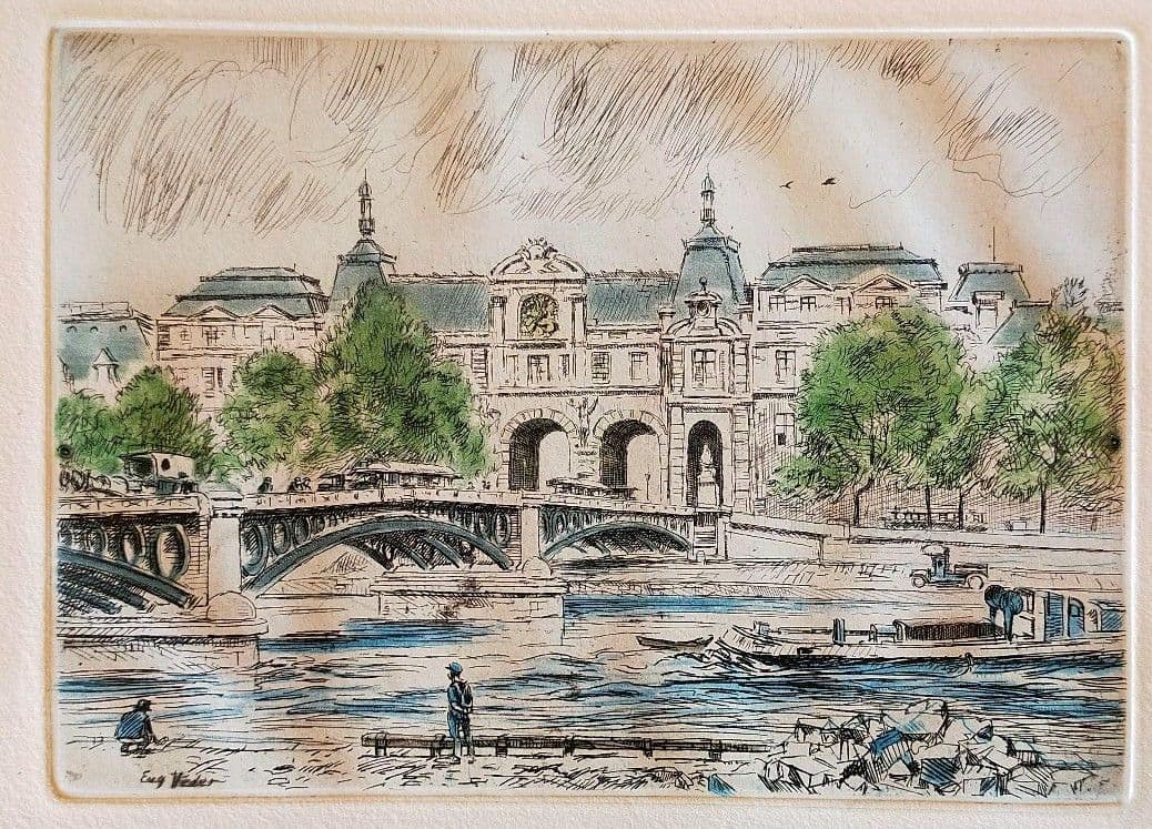 ルーブル美術館カルコグラフィー刻印あり★パリ フランス風景画 銅版画 優美堂額縁