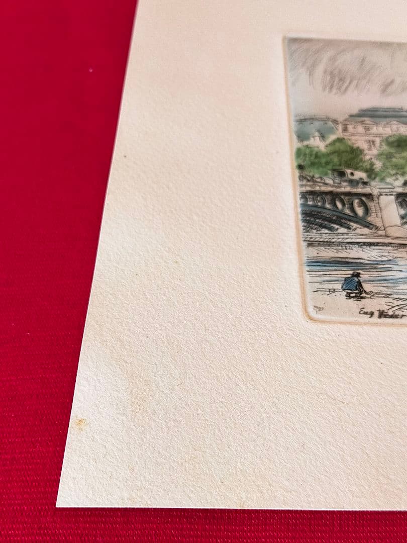 ルーブル美術館カルコグラフィー刻印あり★パリ フランス風景画 銅版画 優美堂額縁