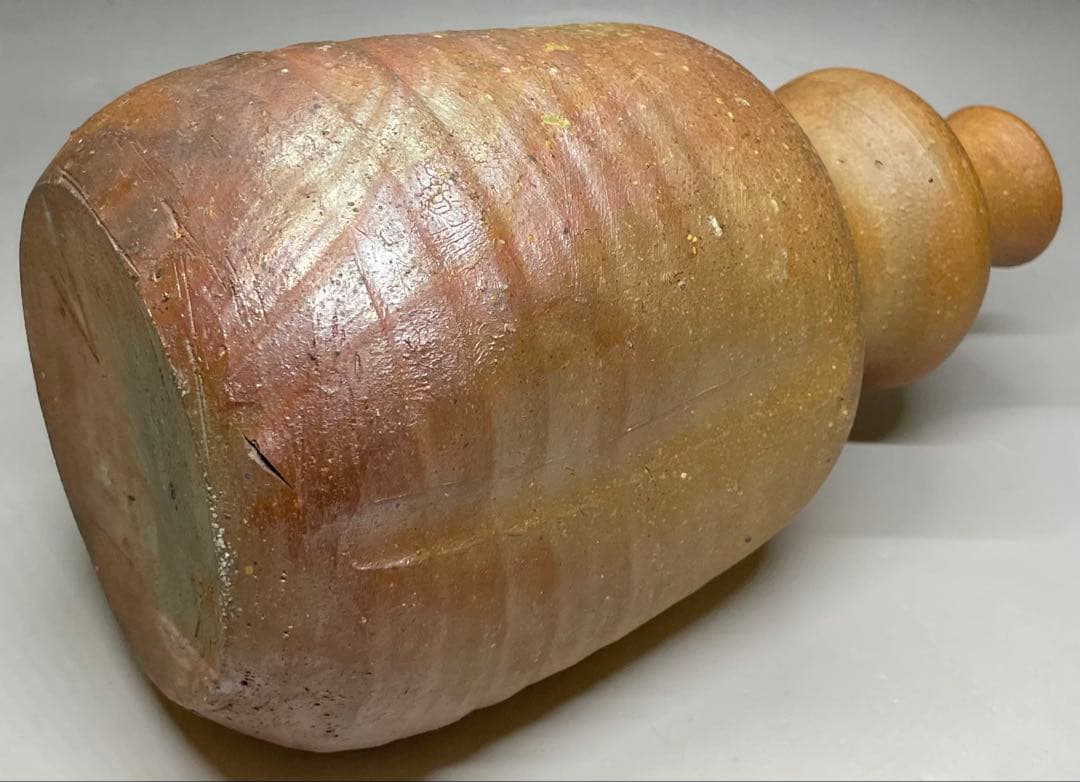 人間国宝 伊勢崎淳 瓢型花生 花入 備前焼 共箱 P99 美術品・アンティーク・