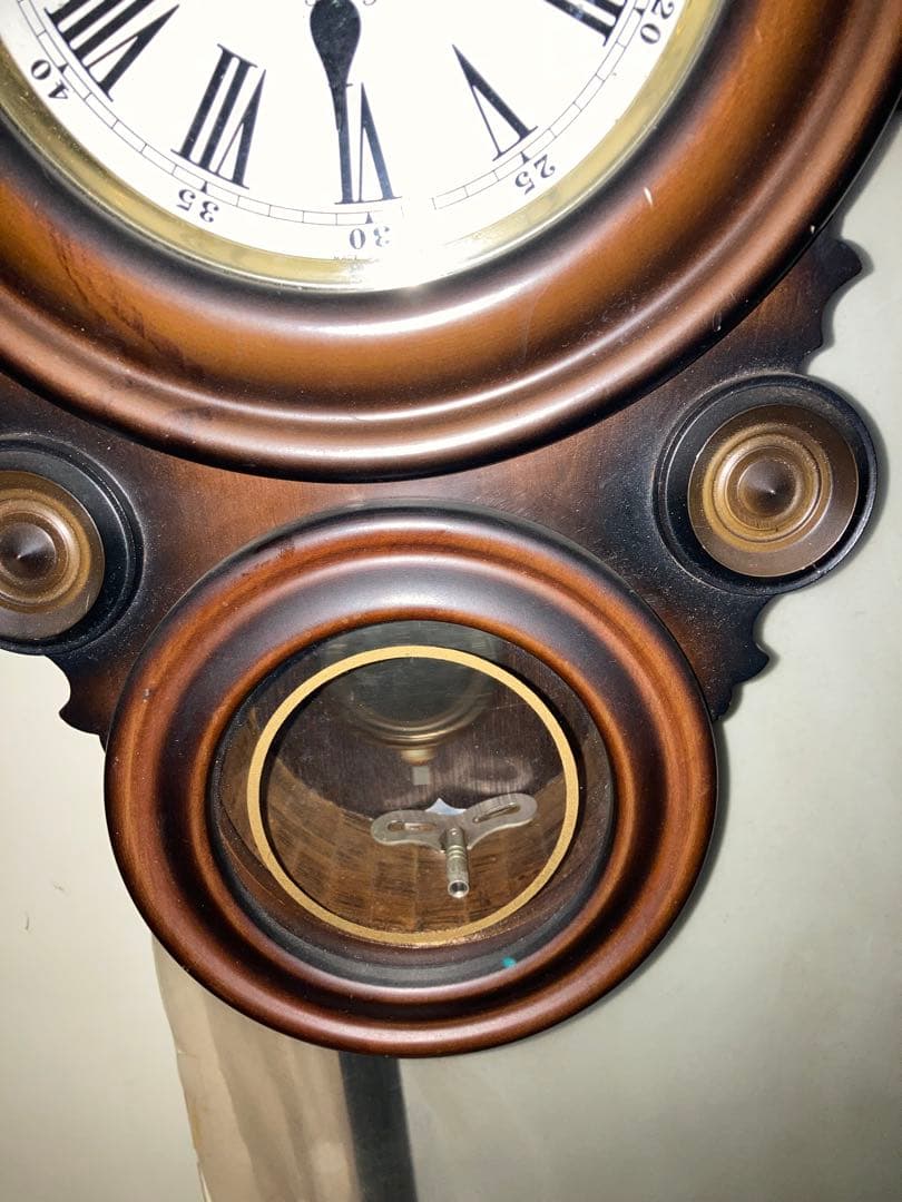 希少 アンティーク柱時計 堀田時計店 CROWNFAN ダルマ四つ丸 稼働中