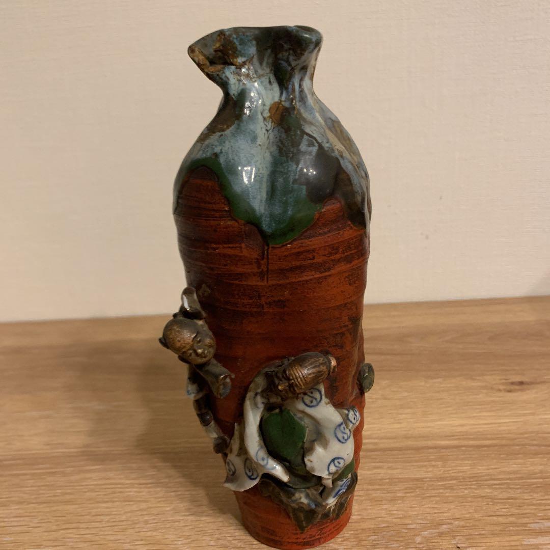 隅田焼 高浮雕人物花瓶 アンティーク 1客
