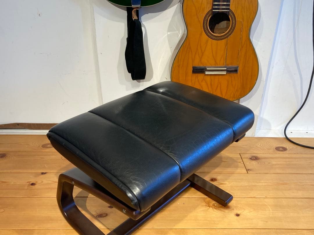 画像29枚 冨士ファニチア ブラック 本革 レザー オットマン スツール リク