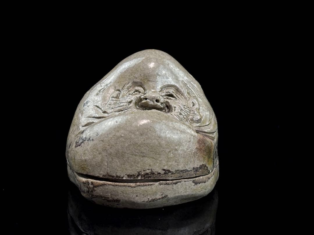 江戸末期 瀬戸焼名工【加藤春岱】古御深井 寿老人 香合 共箱 R7112338