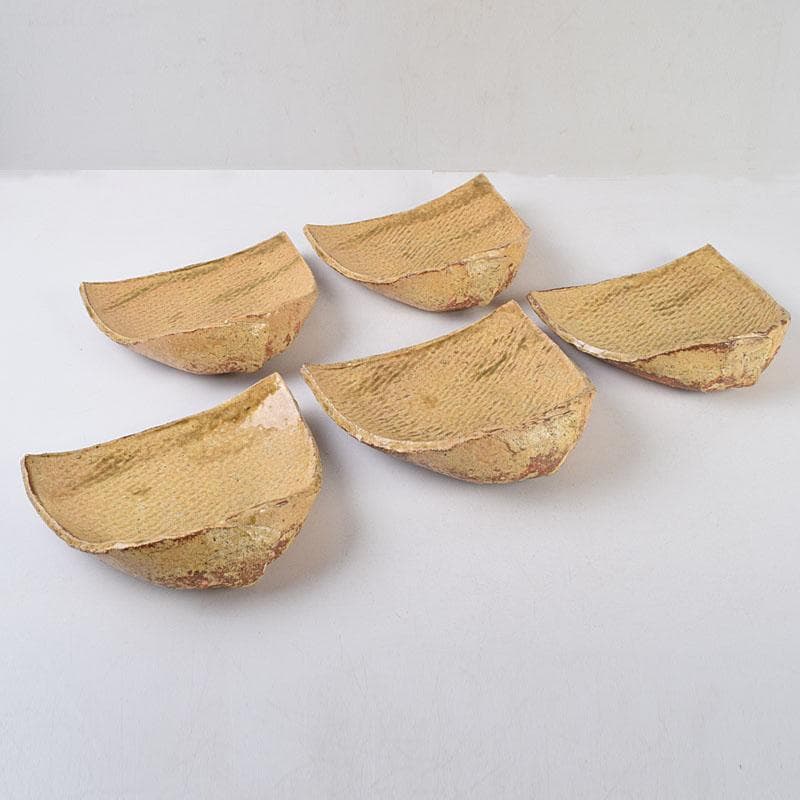 和食器 番浦史郎作 黄瀬戸 箕皿 銘々皿 五客 共箱