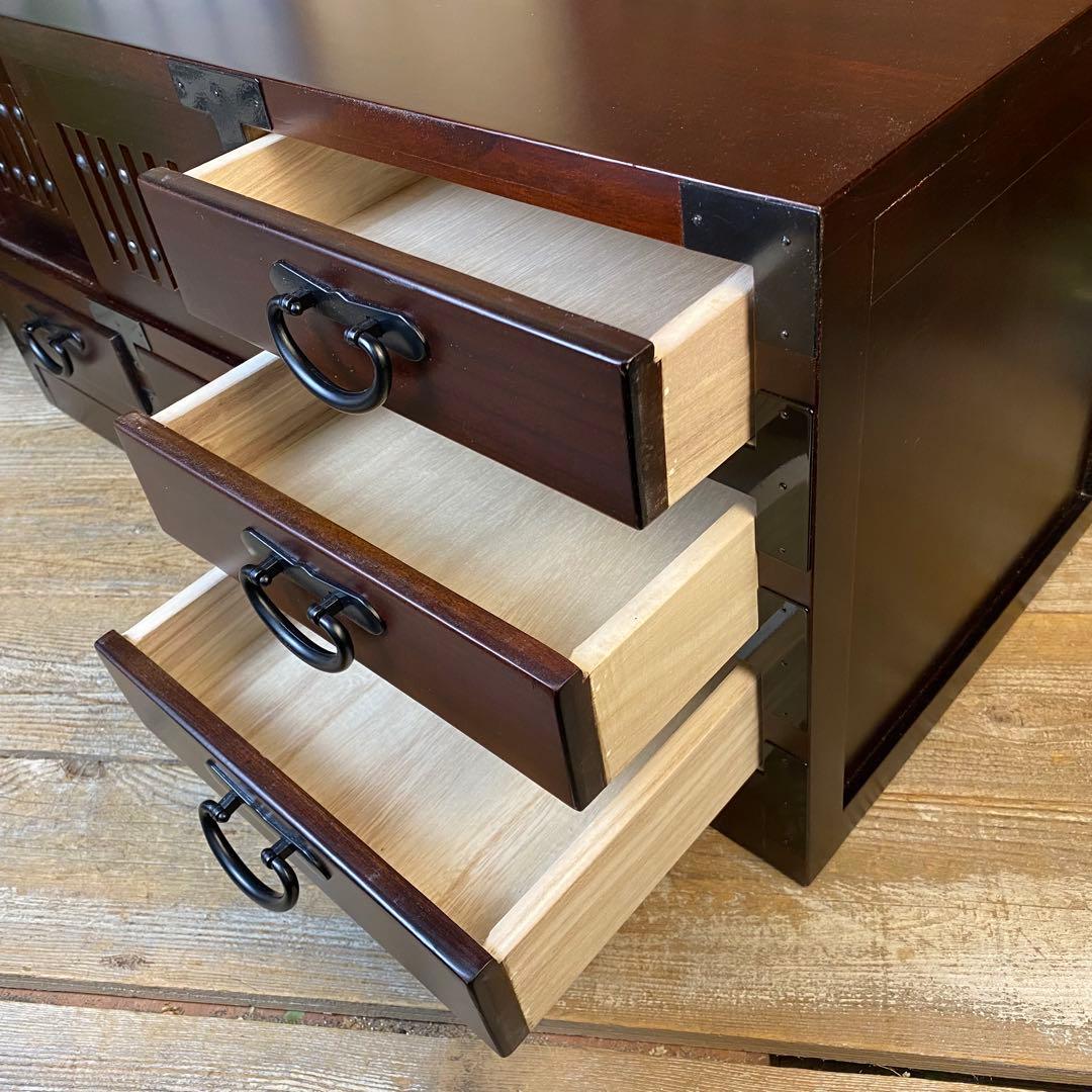 民芸家具桐材天然無垢和引き戸付きチェスト横長テレビ台飾り棚収納総桐